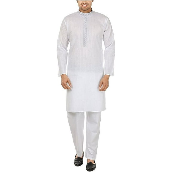 Royal Mens Self Embroidered Cotton Kurta Pyjama Set