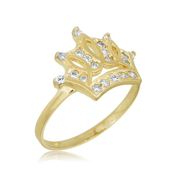 AVORA 10K Yellow Gold Simulated Diamond CZ Royal Crown Fashion Ring  - Size 6.5