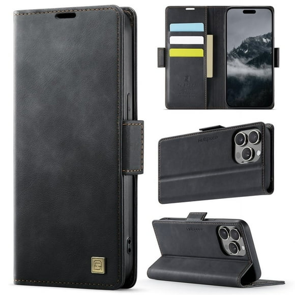 YEYKX for iPhone 15 Pro Funda para Teléfono con Billetera Magnética de 6,1 Pulgadas, Funda Protectora de Cuero con Función de Tarjetero, Funda con Tapa a Prueba de Golpes, Negro