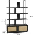 thumbnail image 2 of Jojoka 5 Tier Rattan Bookshelf with Storage Cabinet & Door, 71.1 Inch Tall Industrial Book Shelf with Open Display Shelves, 5 Shelf Bookcase with Metal Frame for Living Room, Bedroom - Black, 2 of 9