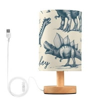 Hand-drawn Dinosaurs Table Lamp USB Bedside Desk Nightstand Lamp Printed Gifts Small Lamp Wood Base for Bedroom Living Room Kids Room College Dorm