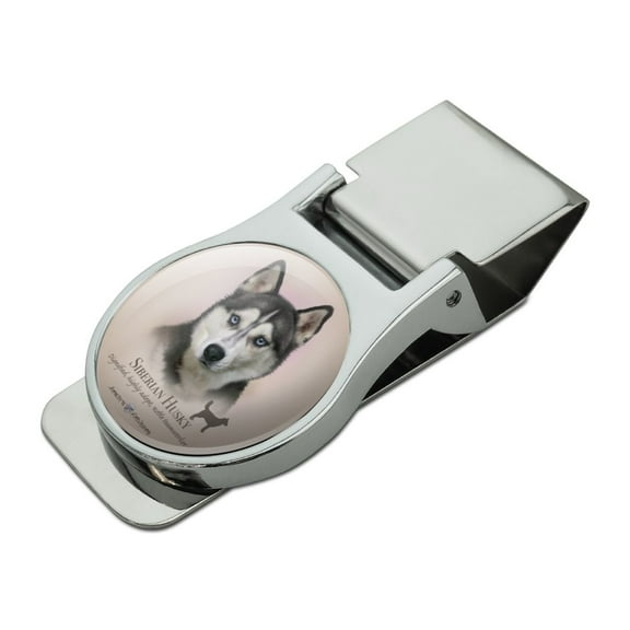 Siberian Husky Dog Breed Satin Chrome Plated Metal Money Clip