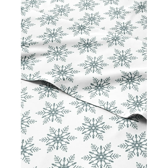 Christmas Sheets Twin XL - 3 Piece Deep Pocket Christmas Sheet Set - Soft & Wrinkle Free - Winter Holiday Sheets - Women Men Kids Teens - Cute & Classy Winter Sheets - White & Gray Snowflake Sheets