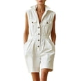 thumbnail image 2 of Yteetum Women's Summer Button Down Jumpsuits Rompers Oversized Turndown Collared Short Jumpsuit Women Casual Solid Stand Collared Loose Lightweight Comfy Overalls, 2 of 9