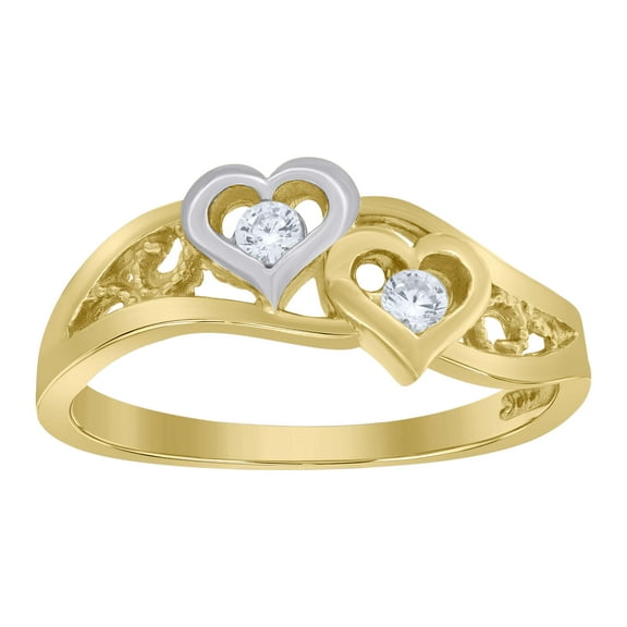 10kt 10k Two-Tone Gold Womens Cubic Zirconia Double Heart Ring