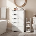 thumbnail image 3 of Ktaxon Wooden Bathroom Floor Cabinet, Side Storage Organizer with 5 Drawers, 1 Cupboard & 2-Shelves, White, 3 of 29