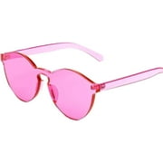 Colorful Transparent Round Retro Women's Fashion Designer Sunglasses Plastic Frame Pink Lens OWL