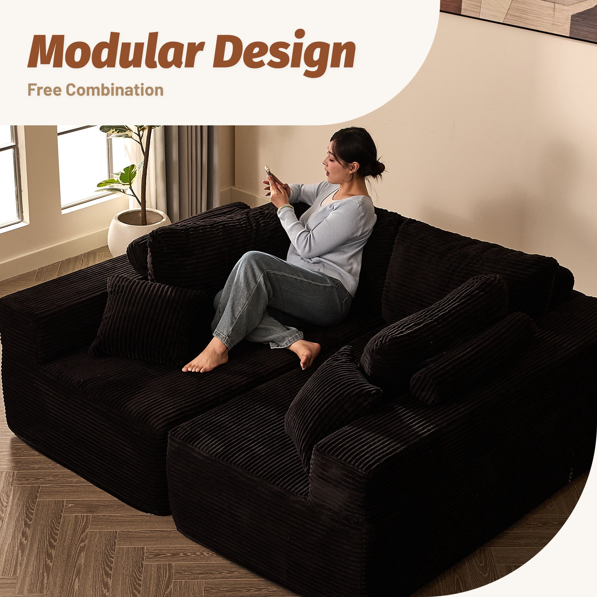 LAKPS Cozy Square Ottoman, Upholstered Footrest Stool, No Assembly Required, Black