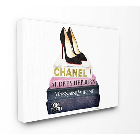 Glam Wall Decor The Stupell Home Decor Collection Glam Fashion Book Set Black Pump Heels Stretched Canvas Wall Art ()