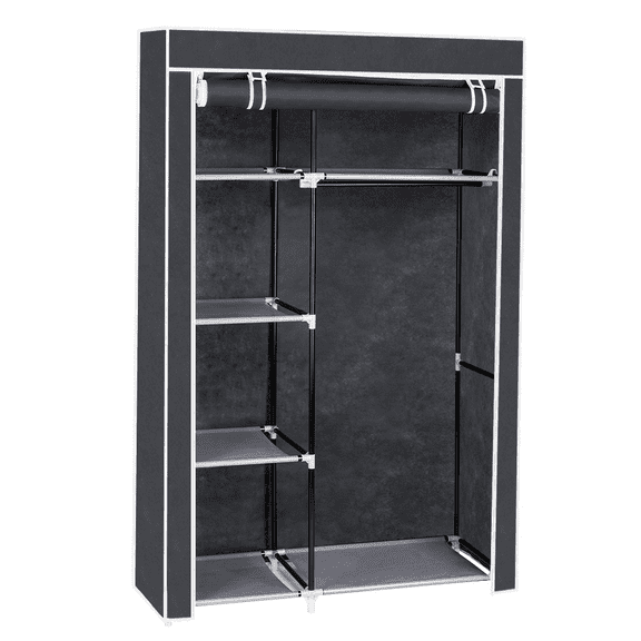 64" Portable Closet Organizer with Shelves - Heavy Duty Wardrobe Storage for Clothes, Gray Space-Saving Garment Rack, No Tools Assembly
