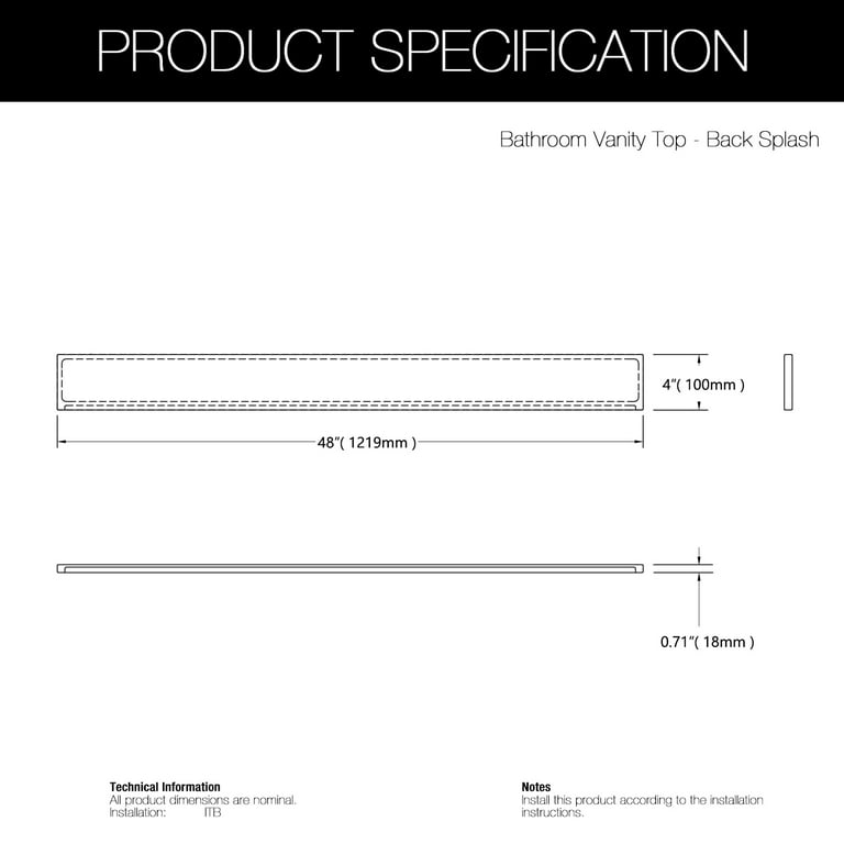 Proox Cultured Marble Bathroom Vanity Top Backsplash Sidesplash 48