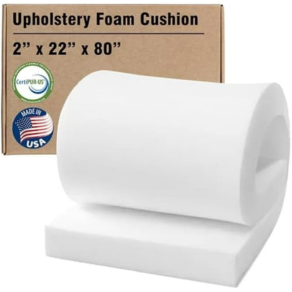 Upholstery Foam Cushion 2" H x 22" W x 80" L (Semi Firm) 36ILD High Density Upholstery Foam CertiPUR-US Certified, Made in USA