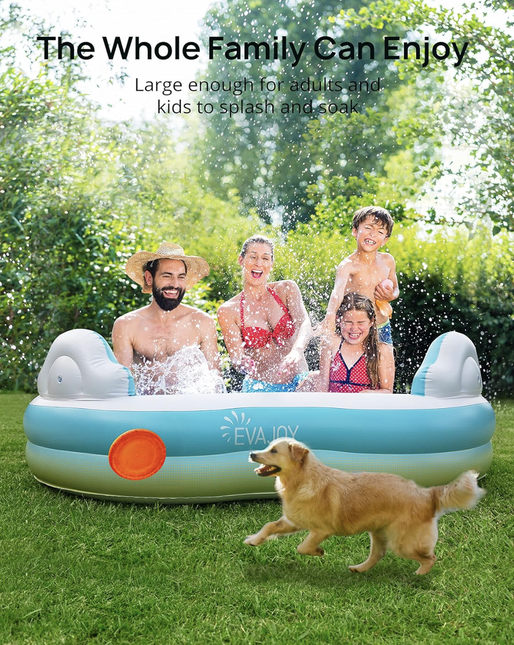 EVAJOY Inflatable Swimming Pool for Kids, Adults, Family-Sized Above Ground with 4 Seats, 4 Backrests, 2 Cup Holders Backyard, Garden, Outdoors, 200 gal