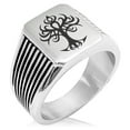 thumbnail image 1 of Stainless Steel Tribal Tree of Life Needle Stripe Pattern Biker Style Polished Ring, 1 of 1