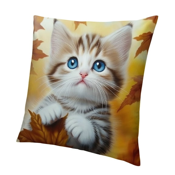 Patifu Fall Cat Throw Pillow Covers - Kitten Throw Pillow Covers Maple Leaf Pillows Case Autumn Pet Decorative Pillowcase for Bed Living Room Outdoor 12x12in
