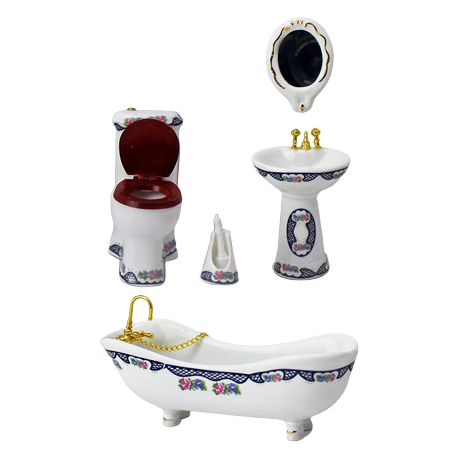 5 Piece Miniature Bathroom Set, Miniature Dollhouse Decoration Accessories, Pretend Play Toy