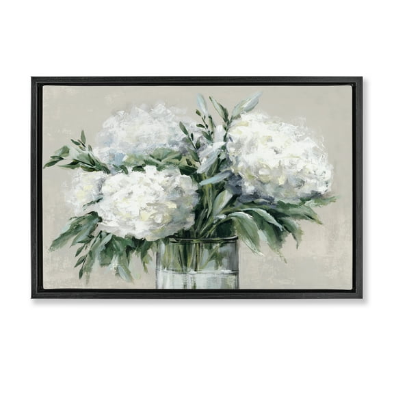 Stupell Industries Full Hydrangeas in White Plants & Flowers Painting Black Floater Framed Canvas Art Print Wall Art, 31 x 21