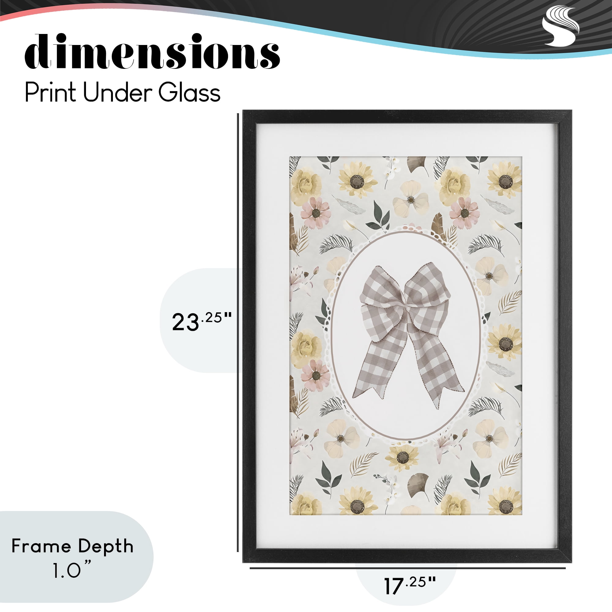 Stupell Industries Sunnyside Bow in Gingham Black Framed Print Under Glass, design by Ink Drop Loft