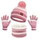 thumbnail image 1 of Borde niños sombrero babero y guantes conjunto otoño e invierno de punto y forro polar cálido sombrero bola de pelo 3 Piece Set, 1 of 2
