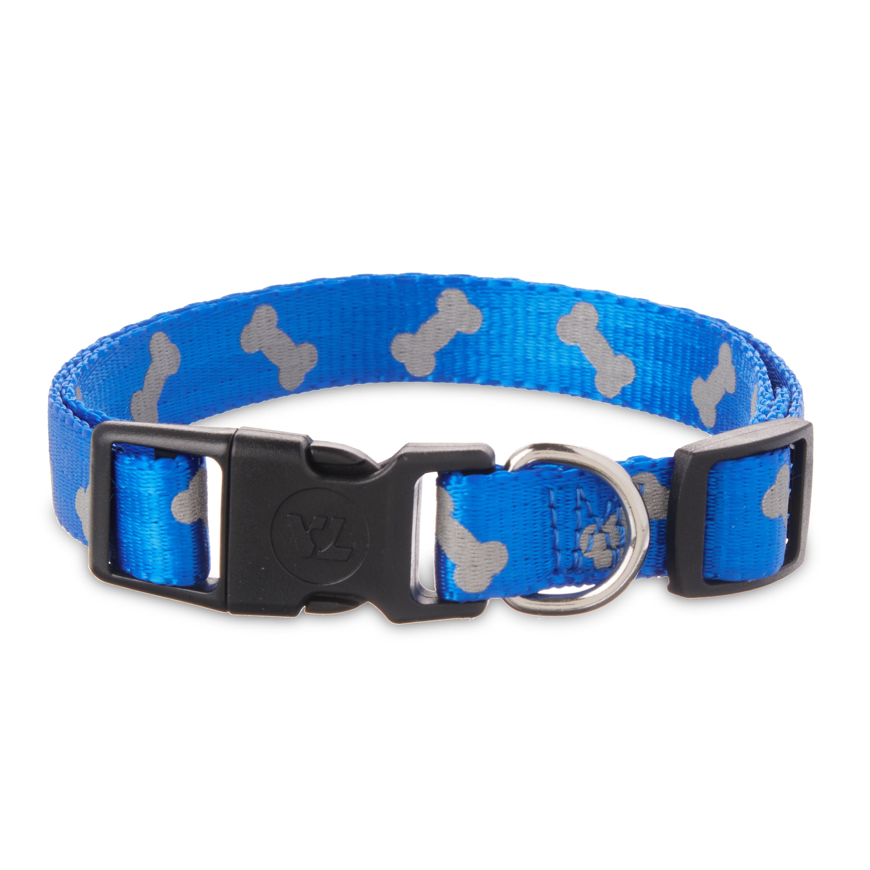 Vibrant Life Reflective Dog Collar, Blue Bones, Medium