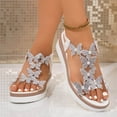 thumbnail image 2 of Rokment Women's Sparkly Butterfly Platform Wedge Dress Sandals Delicated Glitter Pearl Open Toe Elastic Ankle Strap Chunky High Heels Dressy Summer Shoes for Bride Wedding Beach White Size 7, 2 of 6