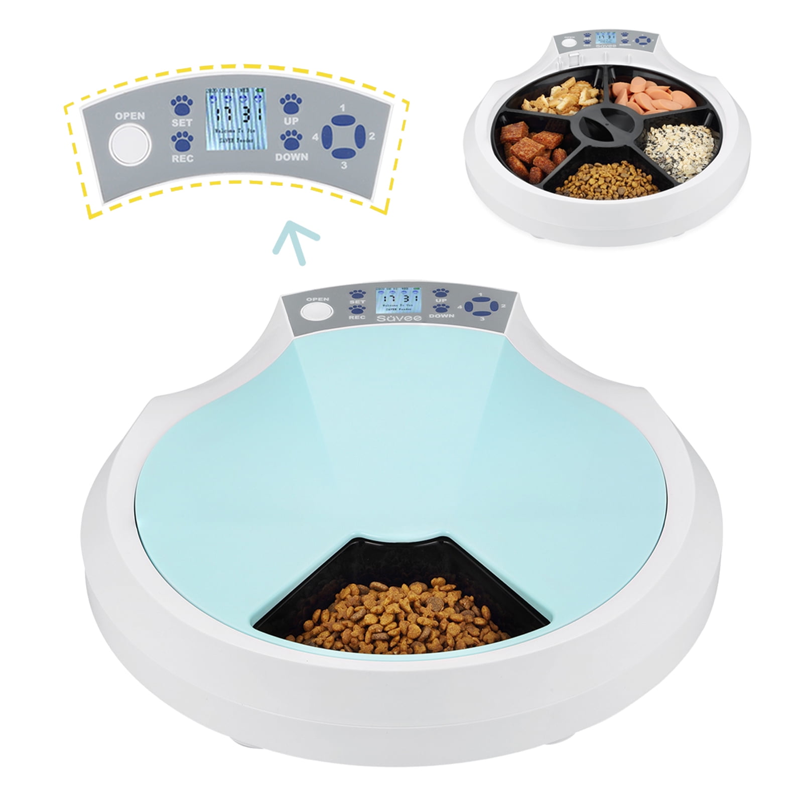 DAWOT 5Meals Automatic Feeder Auto Pet Feeder 5x270ml Dry and Wet Food