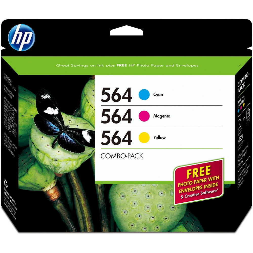 HP 564 3pack Original Ink Cartridges w/Photo Paper, Cyan/Magenta