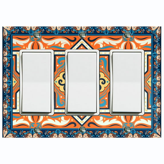 Metal Light Switch Plate Cover Blue Orange Mandala Star Tile Pattern TIL040
