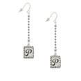 thumbnail image 2 of Delight Jewelry Silvertone Pebble Border Initial - P - Silver-tone Long Sparkle Dangle French Earrings, 2 of 4