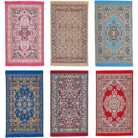 6Pcs 6 Styles 1:12 Mini Carpets Miniature Floral Print Carpet 6.29 x 3.93 Inch Woven Dollhouse Rugs for Miniature Furniture Decoration Accessory