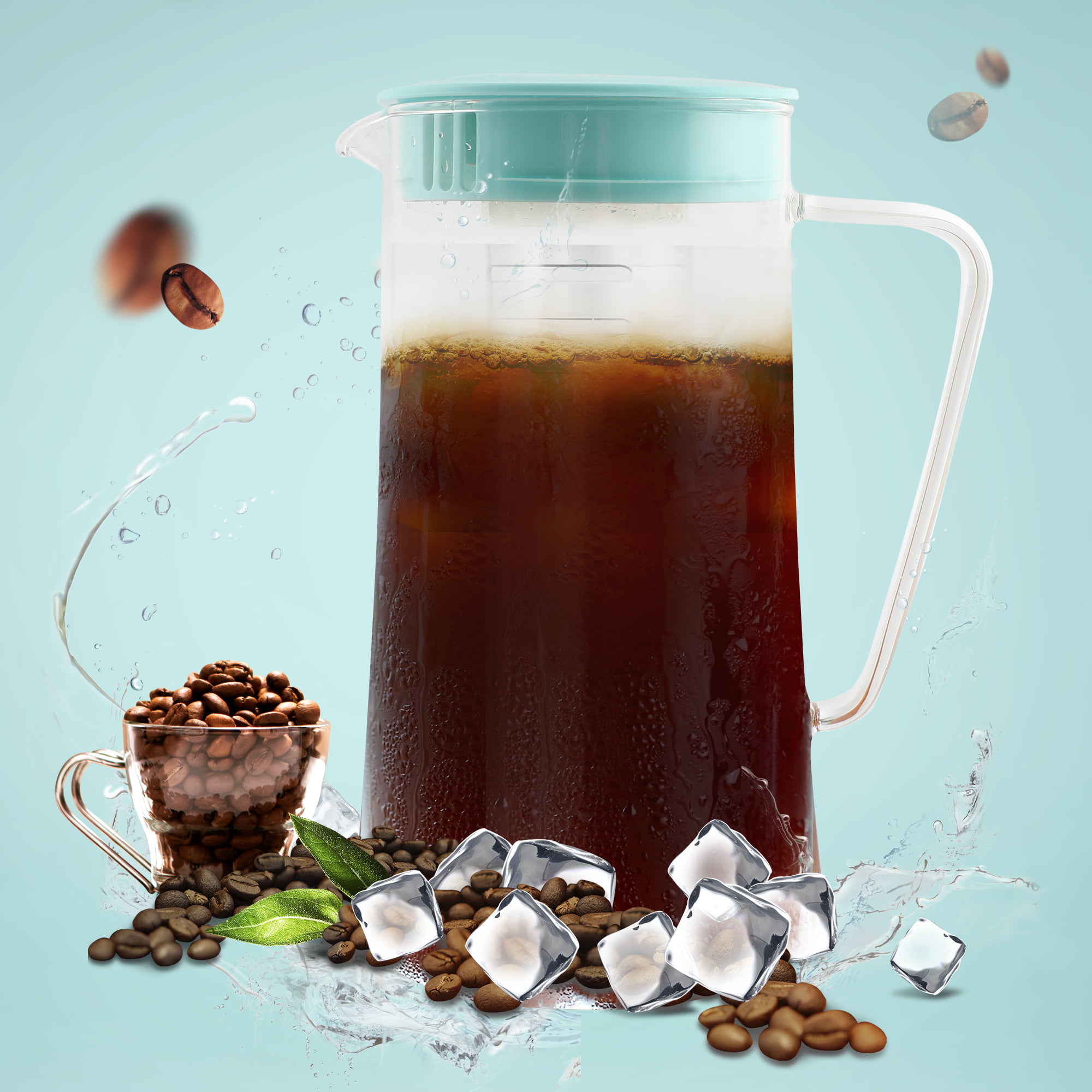 Cold Brew Coffee Maker 64oz Mason Jar Pitcher for Fridge, Sun Tea Maker  Pitcher, Heavy Duty Glass Mason Jar Pitcher for Ice Tea, Lemonade, Leak  Proof