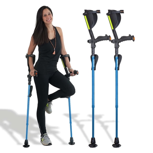 Ergobaum® Prime 7.ª generación de Ergoactives. 1 par (2 unidades) de muletas ergonómicas de antebrazo para adultos, ajustables (azules)