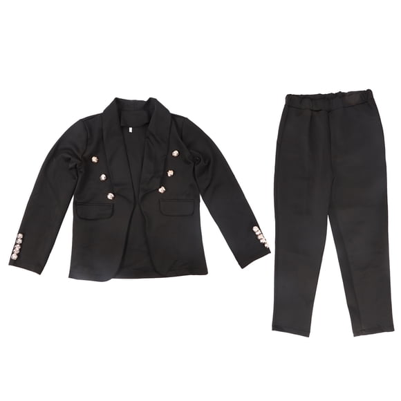 Women Pure Color Business Suit Pants Slim Fit Comfortable Breathable Plain Color Office Work Suit Set Black L