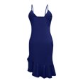 thumbnail image 5 of Elainilye Fashion Womens Dress Sexy V-Neck Sleeveless Ruffle Low-cut Slit Sling Dresses Party Club Dress,Blue, 5 of 5