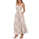 thumbnail image 4 of Vestido largo de verano impreso Inspire Chic para mujer, con tirantes finos, escote cuadrado y corte A, talla S, color caqui, 4 of 6