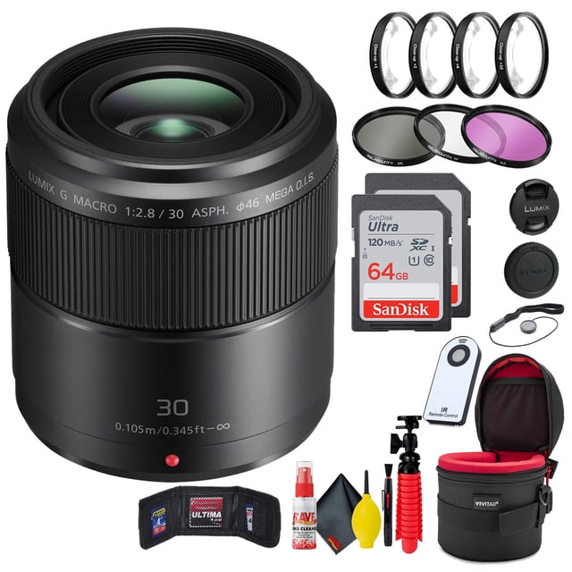 Panasonic Lumix g Macro 30mm f/2.8 ASPH Mega O.I.S Objectif + Accessoires