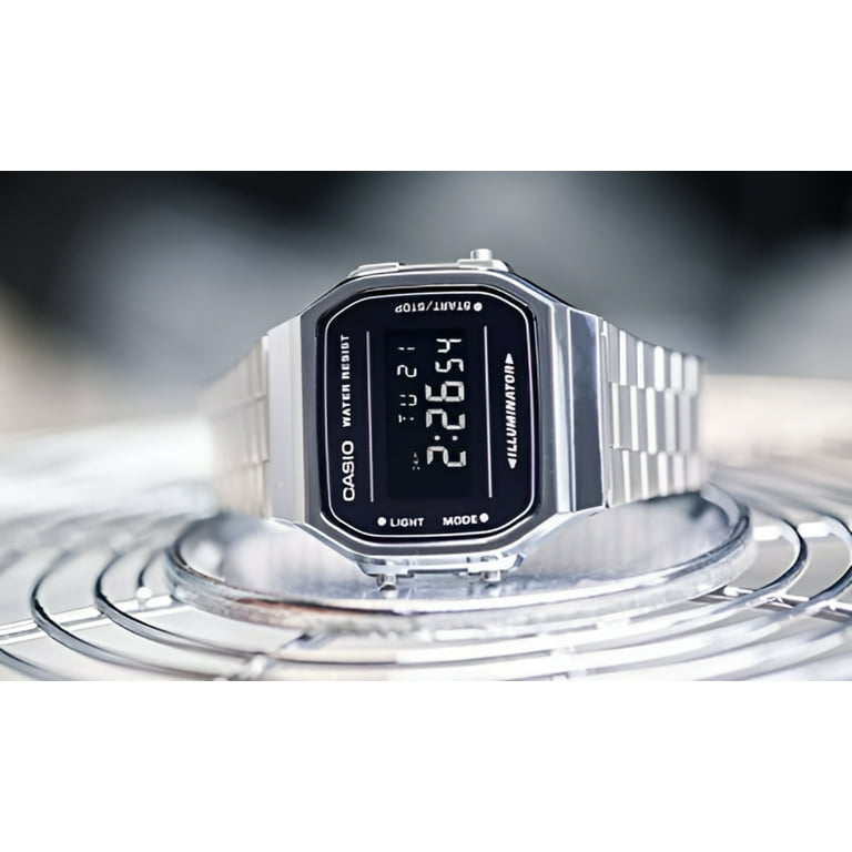 Casio A168WEM 1 Men s Youth Collection Mirror Dial Alarm Chronograph Illuminator Digital Watch
