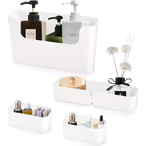 IEMIEBSHA Set of 4 Wall Mounted Floating Shelf, Non-Drilling Adhesive Bathroom Organizer Ledge Shelf for Home Decor, Kitchen, Bedroom, Bathroom