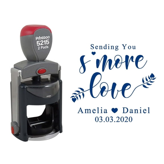 Printtoo Personalized Blue Self Inking Wedding Favor Rubber Heavy Duty Stamp S'more Love Round Custom Stamper-45 mm