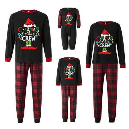 

Family Matching Christmas Pajamas Set Long Sleeve Elk Print Tops Plaid Pants XMAS Sleepwear Pjs