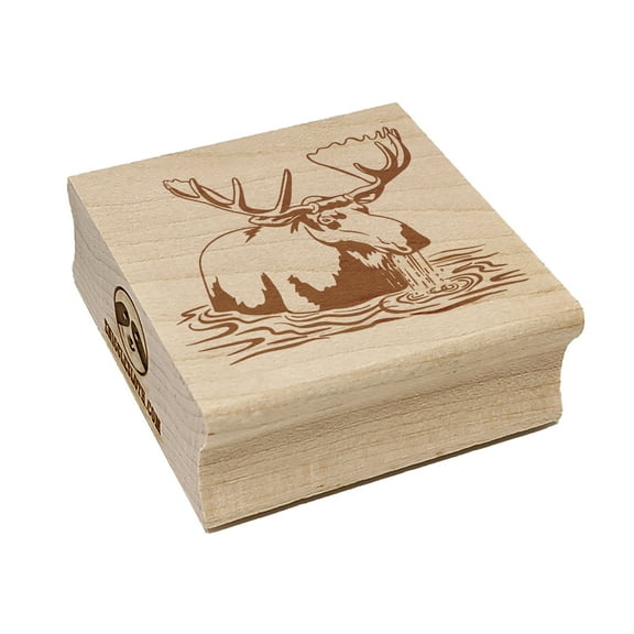 Moose Wading in Water Square Rubber Stamp Stamping Scrapbooking Crafting - Small 1.25in