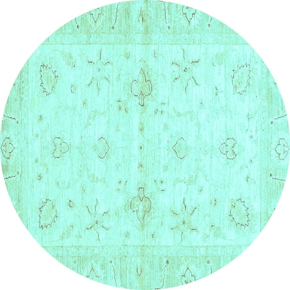 Ahgly Company Indoor Round Oriental Light Blue Traditional Area Rugs, 3' Round