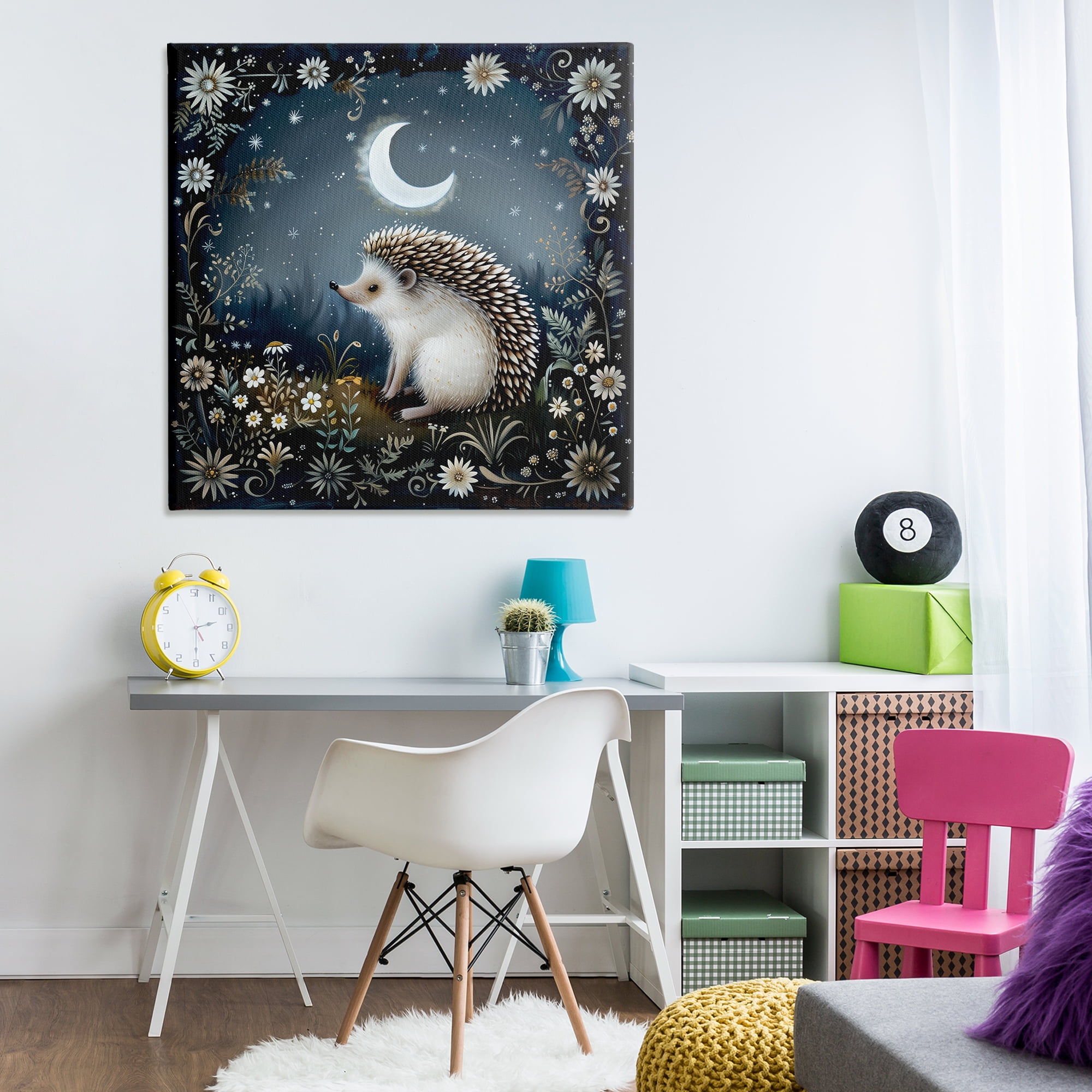 Stupell Industries Hedgehog Under Forest Moon Animals Painting Wrapped Canvas Art Print Wall Art, 36 x 36