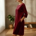 thumbnail image 5 of Karight Women's Velvet Dress Trendy Formal Long Sleeve Loose Casual Swing Mixi Dresses Plus Size for Daily Wear with Pockets, 5 of 9