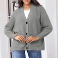 thumbnail image 2 of Aboser Long Sleeve Fall Cardigan Sweaters for Women Dressy Button Up Cardigans Warm Cable Knit Sweater Coats Loose V Neck Outwear with Pocket, 2 of 8