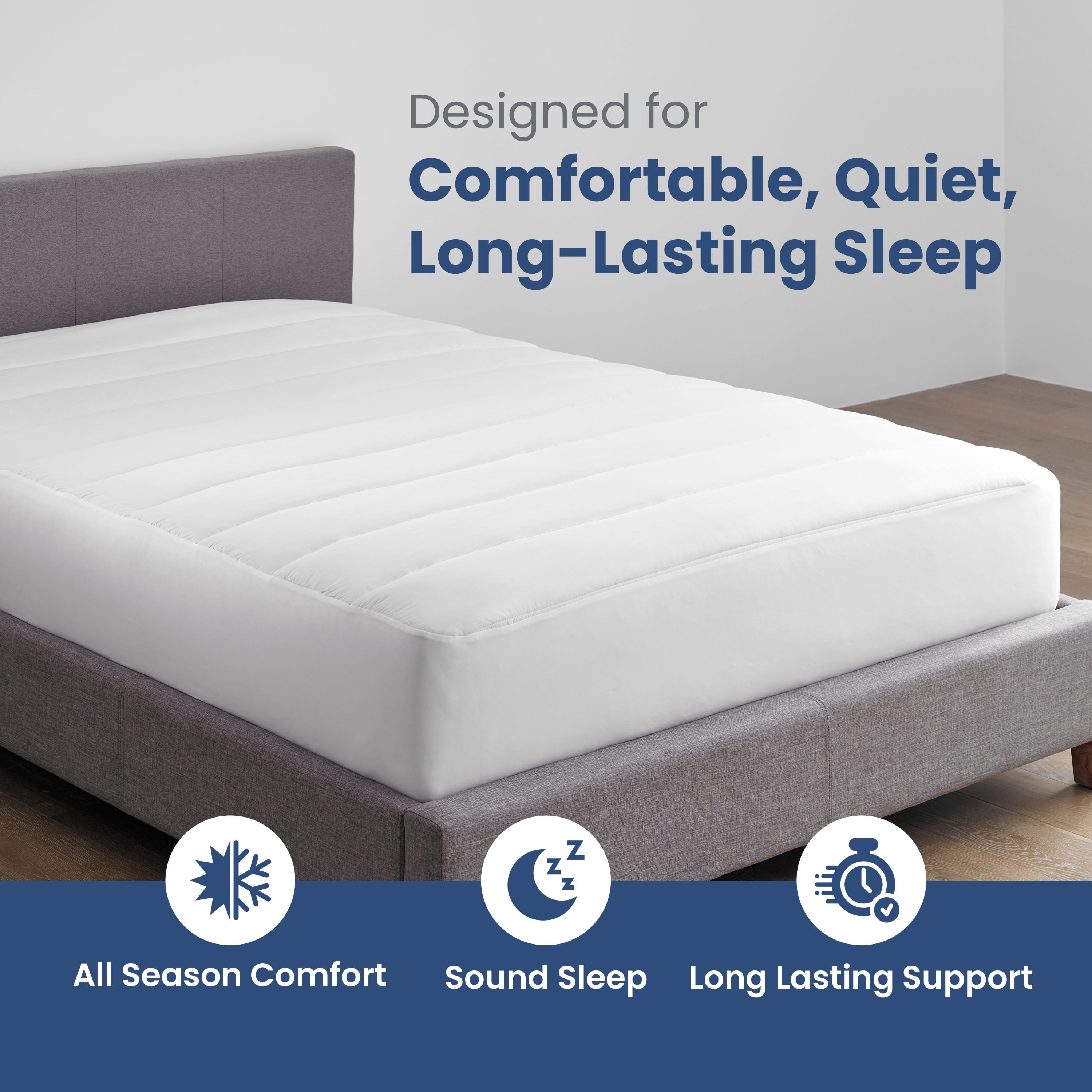 Martex Quilted Mattress Pad, Soft Breathable Polyester-Cotton Blend Fabric, Premium Polyester Fill Mattress Topper Pad, Deep Pocket Elastic Fit up to 18”, All-Season Comfort, Machine Washable, Queen
