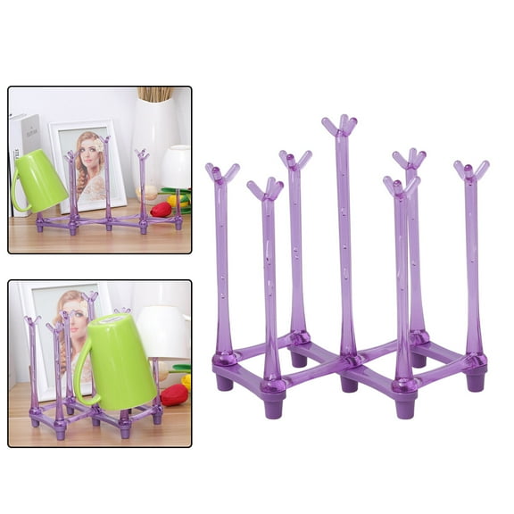 LIFKOME Purple Foldable Cup Organizer for Drying Mugs Glasses and Bottles Sturdy PP Material 7 Slot Storage Rack