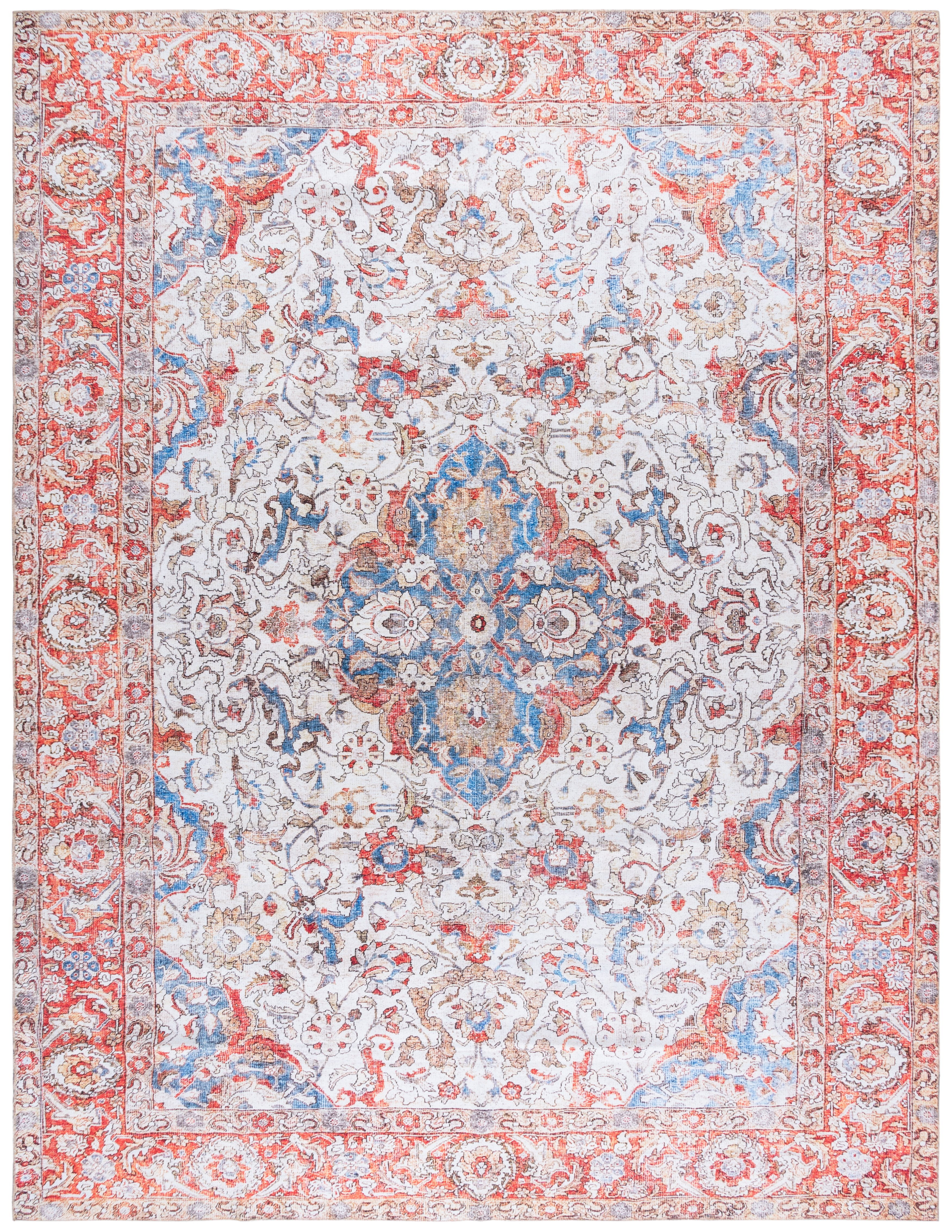 SAFAVIEH Vintage Serapi Cassius Medallion Machine Washable Area Rug, Red Orange/Blue, 8' x 10'