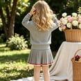thumbnail image 4 of Toddler Girls Outfit 1-8 Years, Preppy Style Knit Cardigan Sweater and Pleated Skirt 2 Piece Set Collared Button Down School Uniform Outfit for Kids Gray, 4 of 6