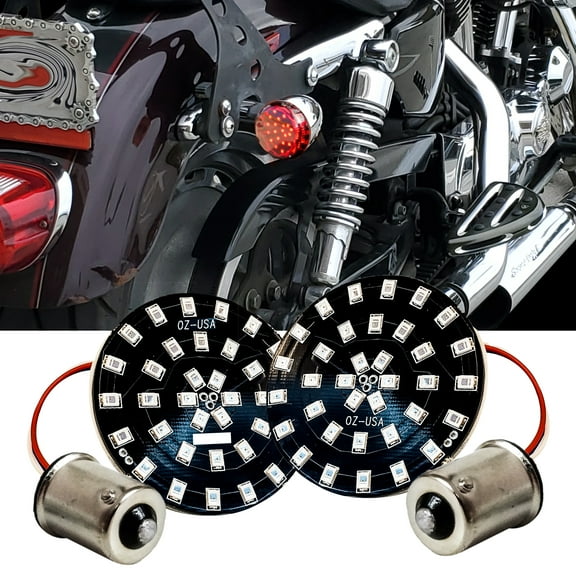 OZ-USA Rear Turn Signal Red LED Light 1156 Bulb Socket Compatible with Harley Bullet FL FX XL Smoke Lens Touring Dyna Softail Sportster Street Road Electra Glide